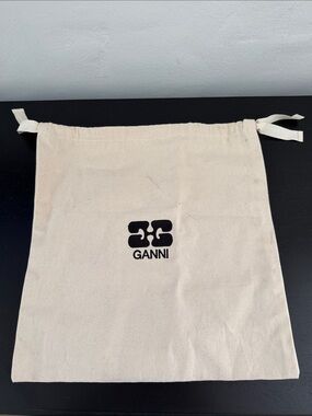 Ganni Natural Canvas Drawstring Bag with Black Logo